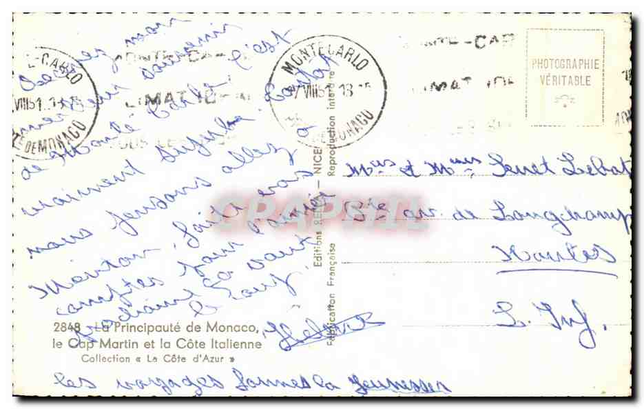 CPA la Principaute de Monaco le Cap Martin et la Cote italienne Collectio  — Rückseite