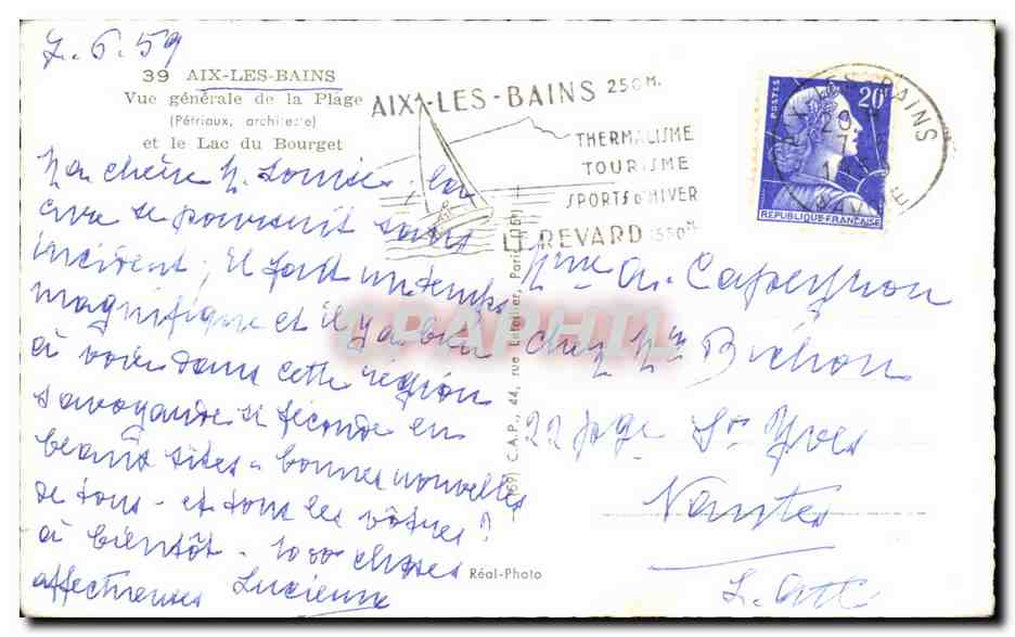 CPA Aix Les Bains Vue Generale De La Plage Et Le Lac Du Bourget — Rückseite