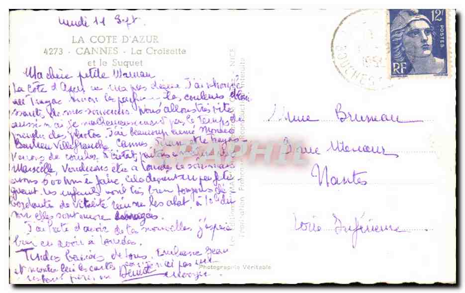 CPA La Cote d'Azur Cannes La Croisette Et Le Suquet — Verso