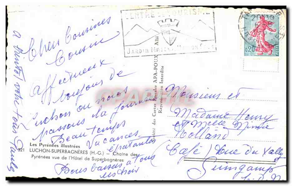 Luchon-Superbagnères (H.-G.) — Chaîne des Pyrénées vue de l'Hôtel de Superbagnères — APA — Verso