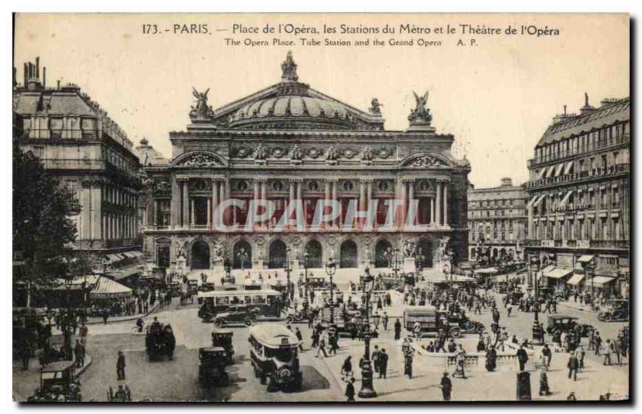 CPA Paris Place De l'Opera Les Stations Du Metro Et Le Theatre De l'Opera