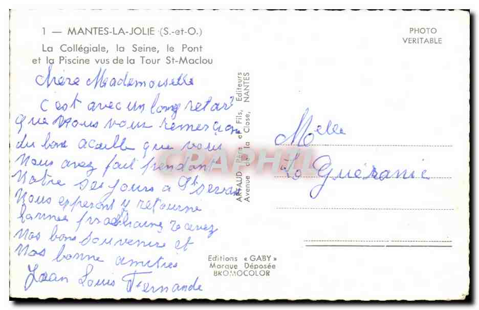 Mantes-la-Jolie (S.-et-O.) — La Collégiale, la Seine, le Pont et la Piscine vus de la Tour St-Maclou — Éditions Gaby — Reverso