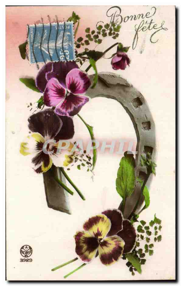 CPA Fantaisie Fleurs Fer a chevalBonne Fete