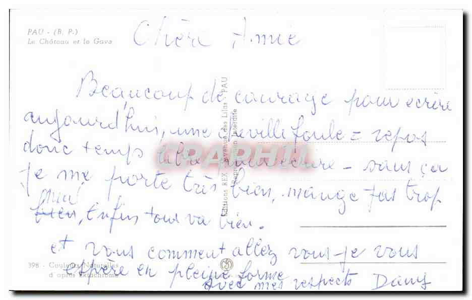Pau — Château et le Gave — Souvenir de Pau — Éditions REX — Verso