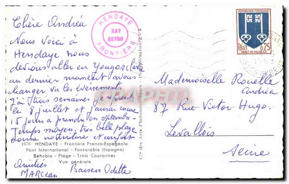 CPSM Souvenir De La Frontiere Franco Espagnole Hendaye — Rückseite
