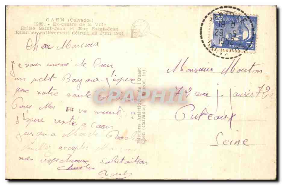 CPA Caen Ex Centre de la Ville Eglise Saint Jean et rue Saint Jean Quartier detruit en 1944 — Reverso