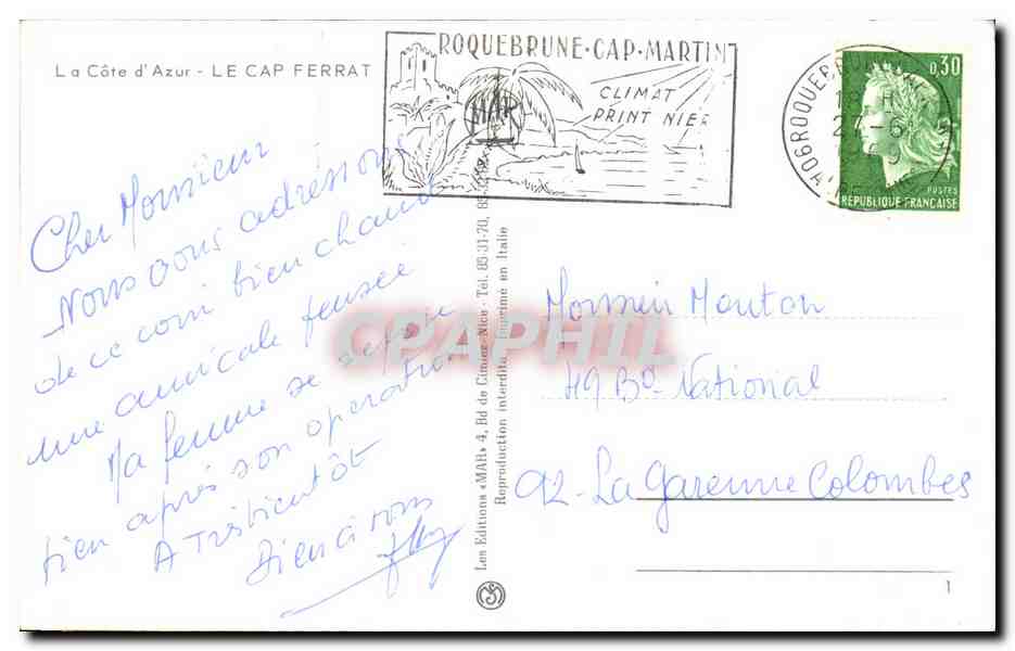 Le Cap Ferrat — vue panoramique — Les Éditions «MARIS» — Verso