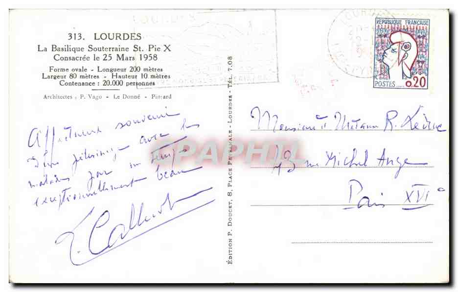 CPA Lourdes La Basilique Souterraine Consacree le Forme Ovale Longueur Metres — Verso