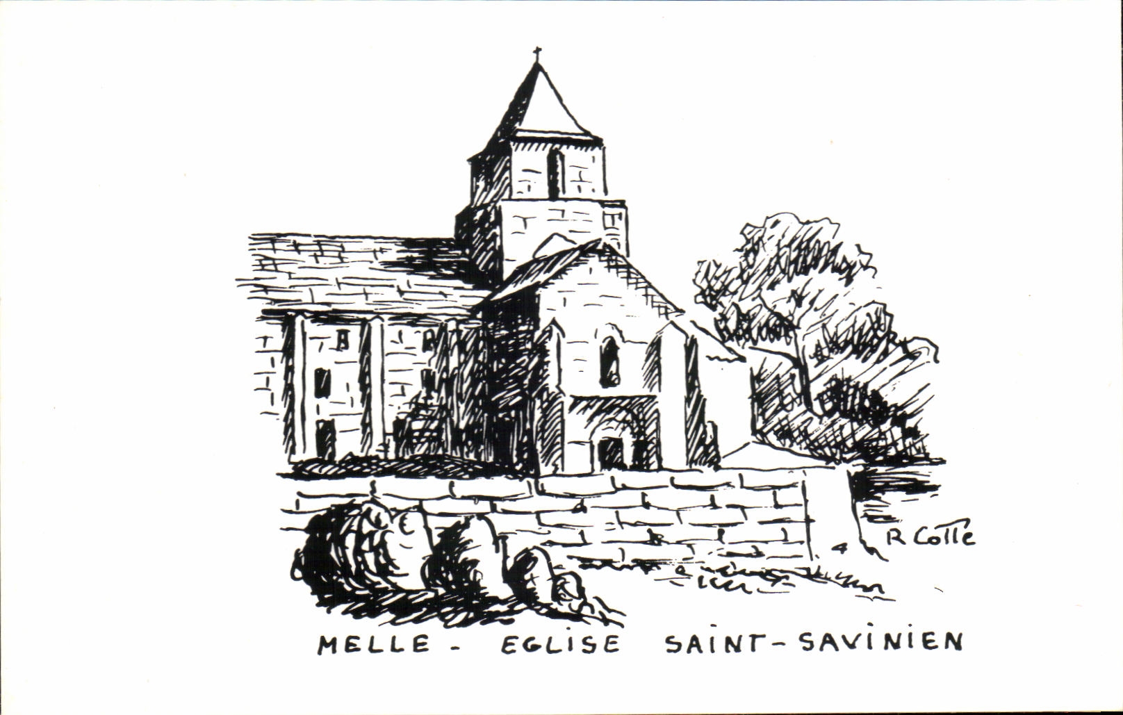 Melle - Église Saint-Savinien — dessin de R. Colle
