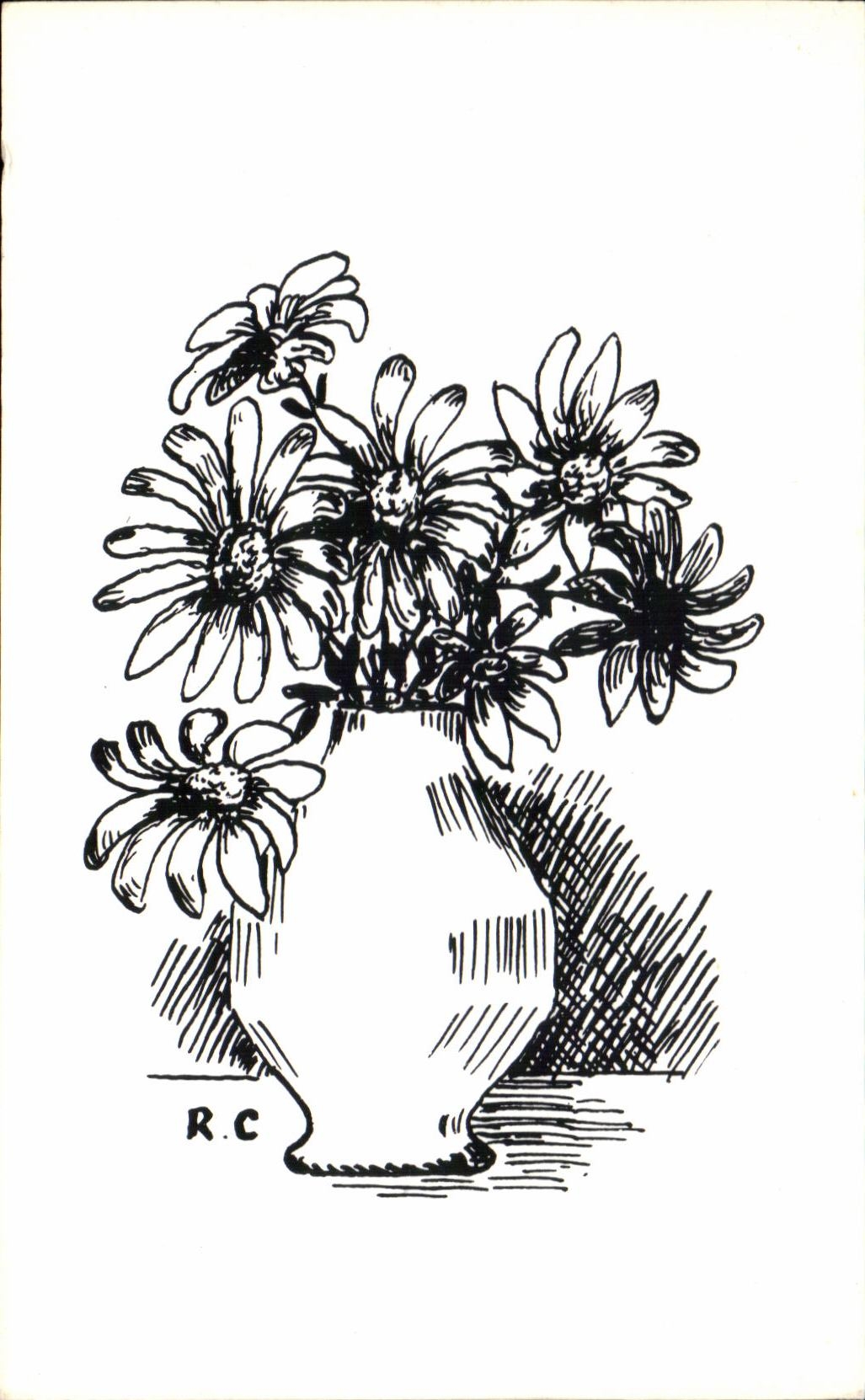 Fleurs dans un vase — dessin au trait — R.C.