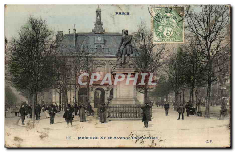 CPA Mairie du 11eme et Avenue Parnentier Paris 