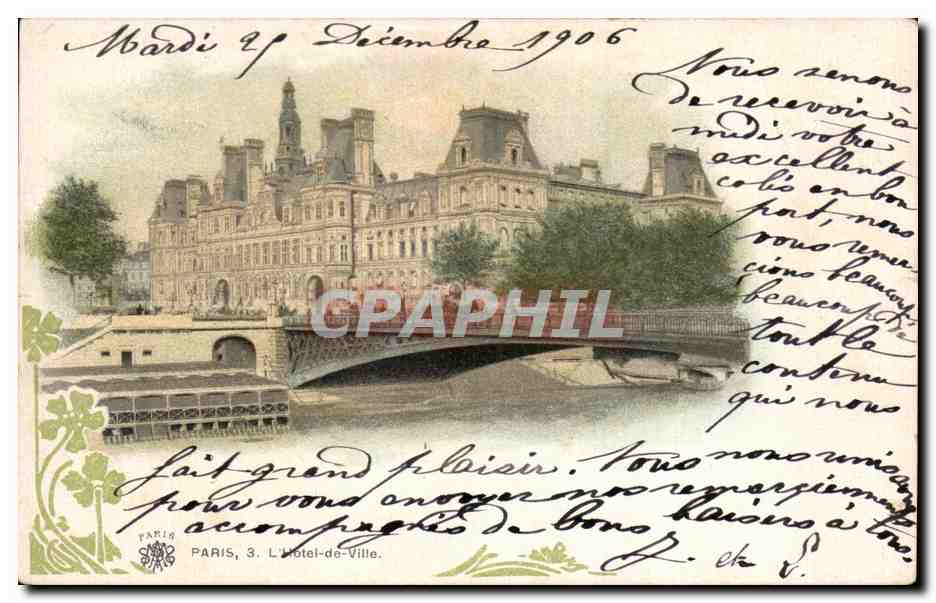 CPA Paris L'hotel de ville Trefle