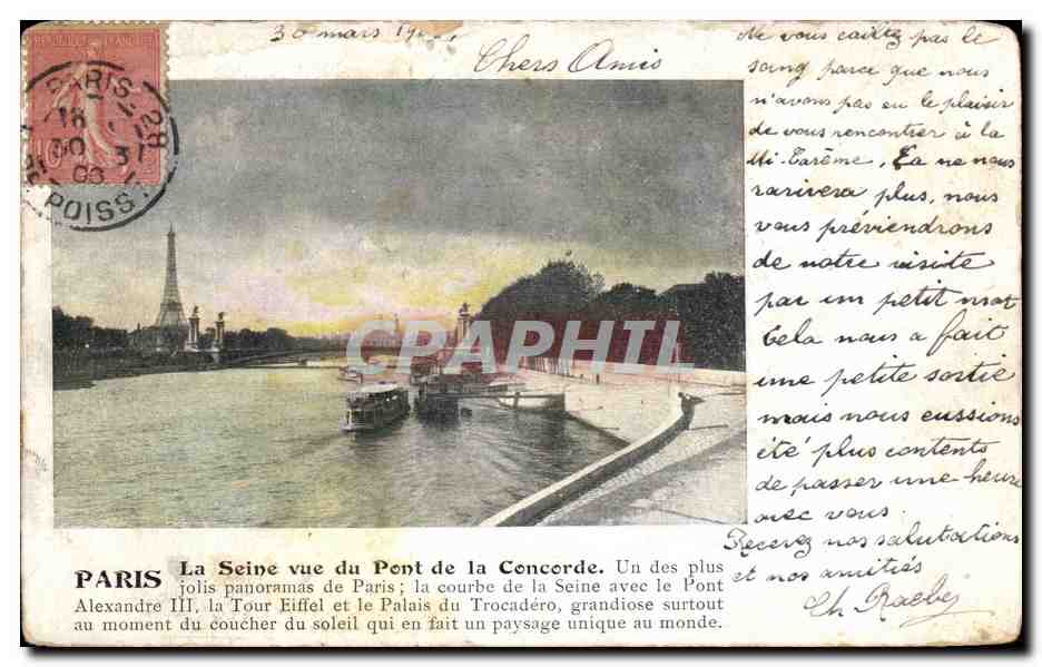 CPA Paris La Seine Vue du Pont de la Concorde Un des plus joils panoramas de Paris la Courbe Tour Eiffel