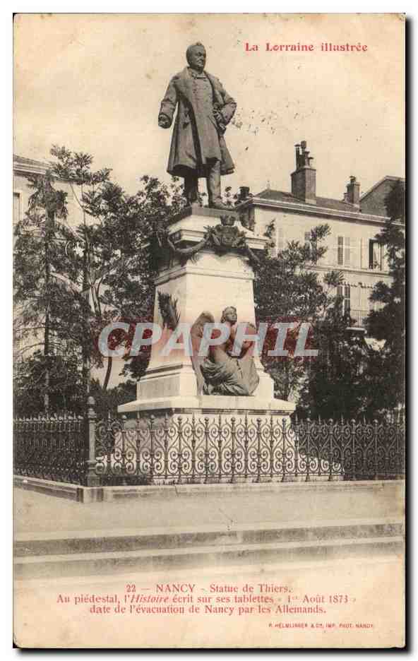 CPA Nancy Statue de thiers Au piedestal l'Histoire ecrit sur ses tablettes L'Auit 