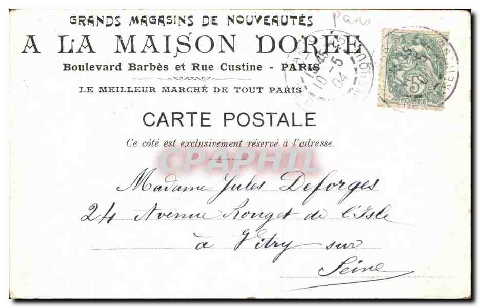 CPA A La Maison Doree Nouveautes Boulevard Barbes et Rue Custine Paris Enfant — Rückseite