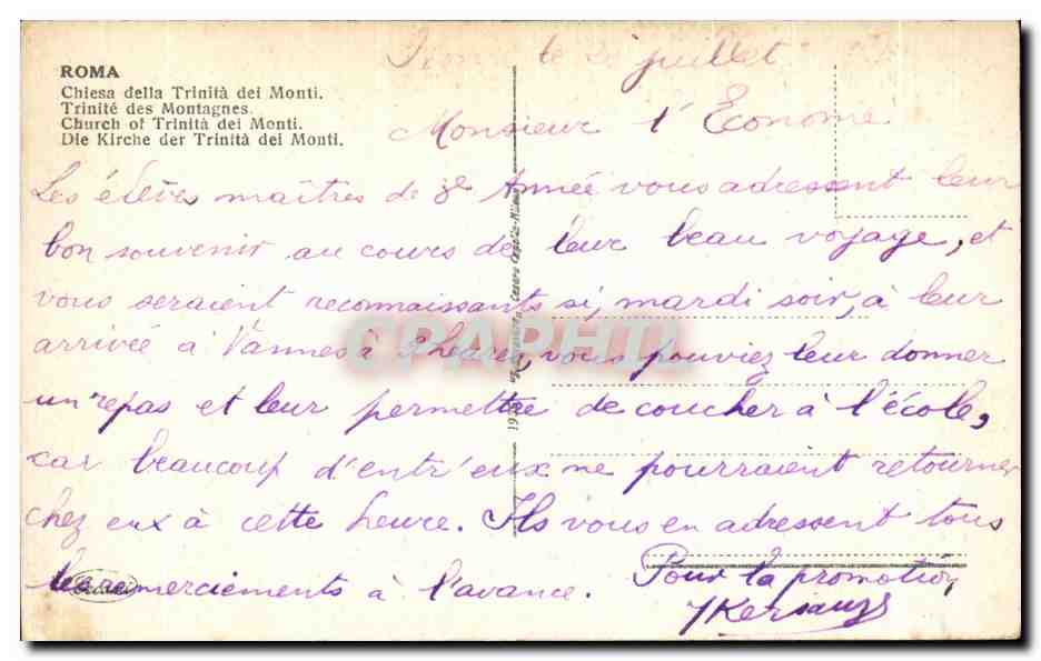 CPA Roma Chiesa della Trinita dei Monti Trinite des Montagnes Church — Rückseite