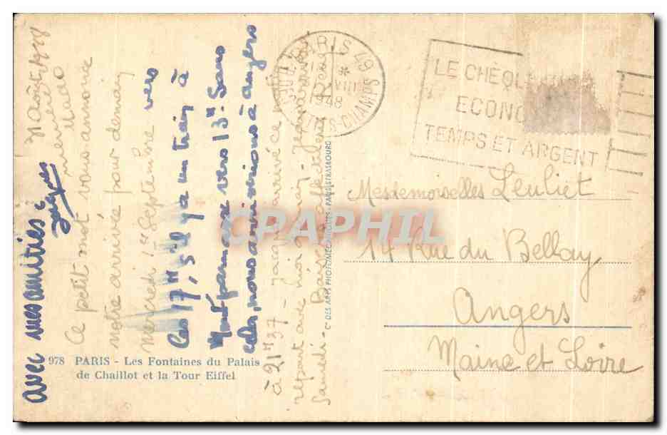 Paris - Les Fontaines du Palais de Chaillot et la Tour Eiffel — éditeur Paris, n° 978 — Verso