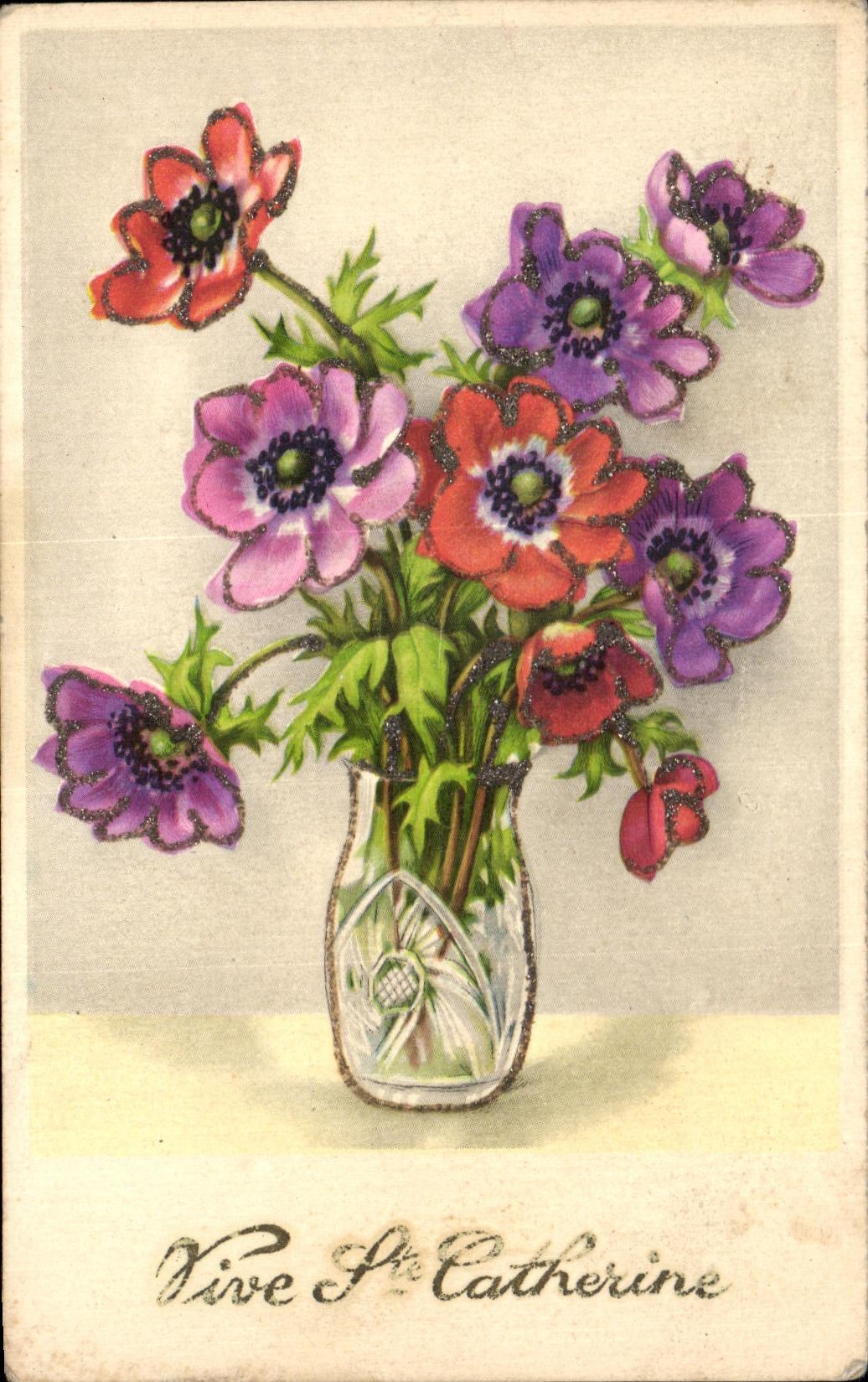 CPA Vive Catherine Fantaisie Fleurs 