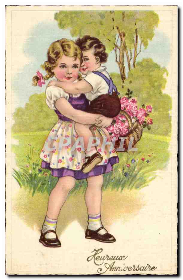 CPA Enfants Heureux Anniverssaire