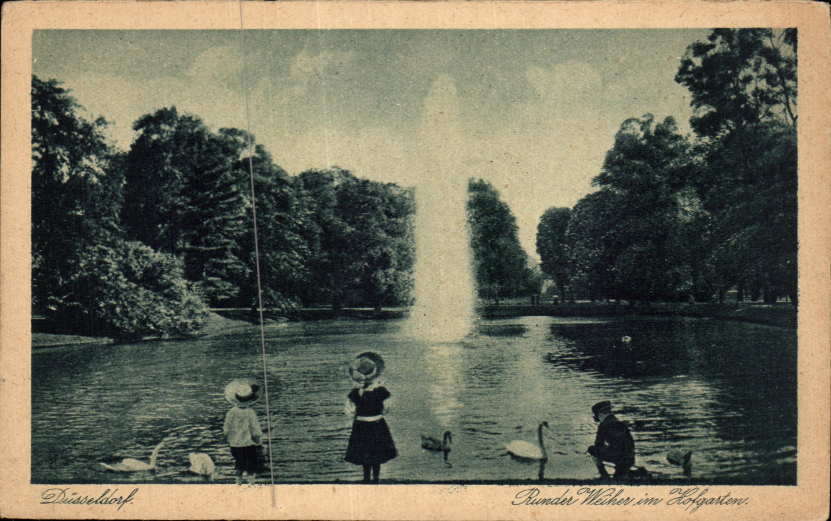 CPA Dusseladorf Enfants Cygne 