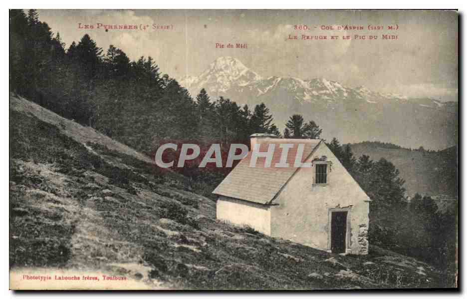 Col d'Aspin (1497 m.) und das Refuge — Ansicht der Pyrenäen (3. Serie) — Phototypie Labouche Frères, Toulouse