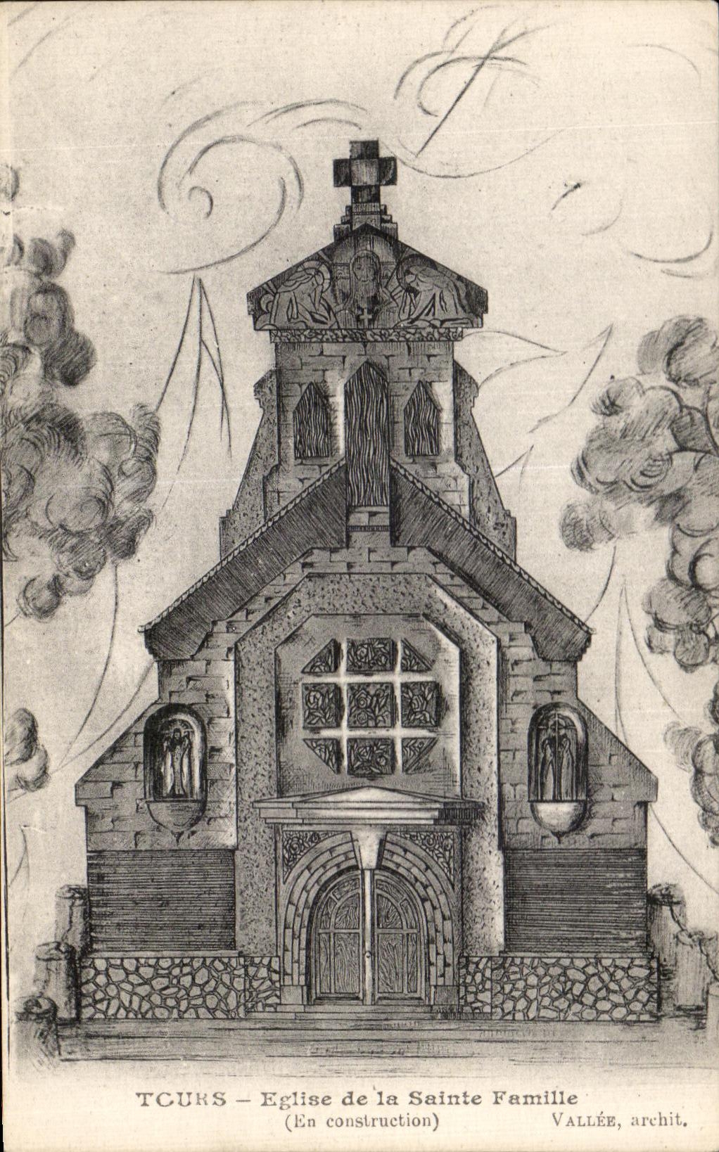CPA Tours Eglise de la Sainte Famille (En construction)