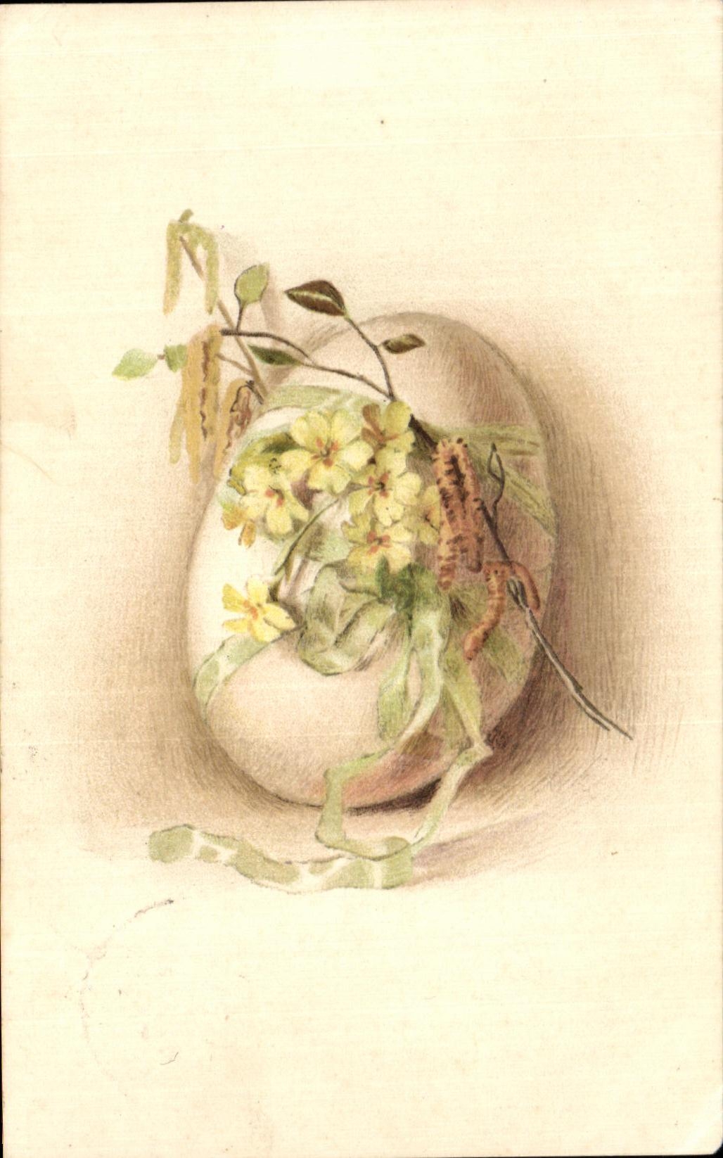 CPA Fantaisie oeuf Fleurs 