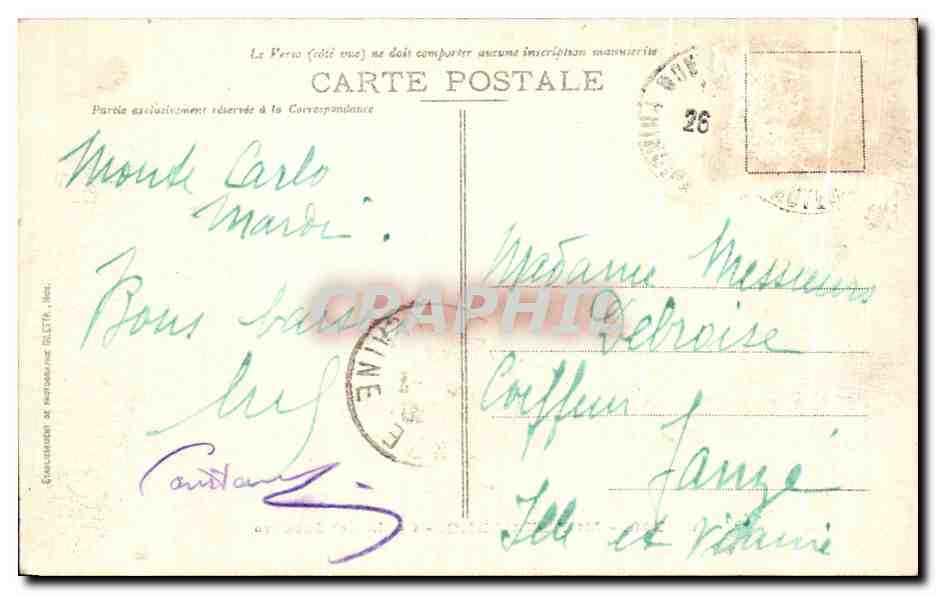CPA Monte Carlo Casino et Jardins Monaco — Rückseite
