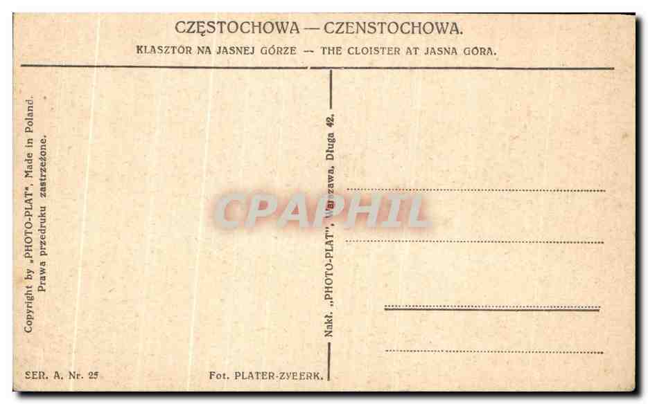 Le cloître de Jasna Góra — Częstochowa, Pologne — Photo-Plat, série A n°25 — Reverso
