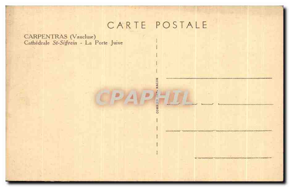 Carpentras (Vaucluse) — Cathédrale Saint-Siffrein — La Porte Juive — éditeur Cimy — Verso