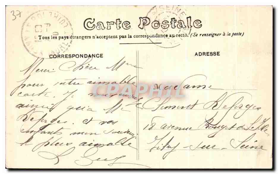 CPA Chateau de Fontenailles Louestault — Rückseite