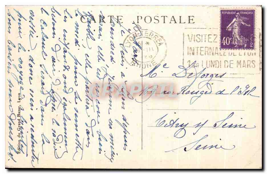 CPA Lyon Artistique Basilique de ND de Fourviere — Verso