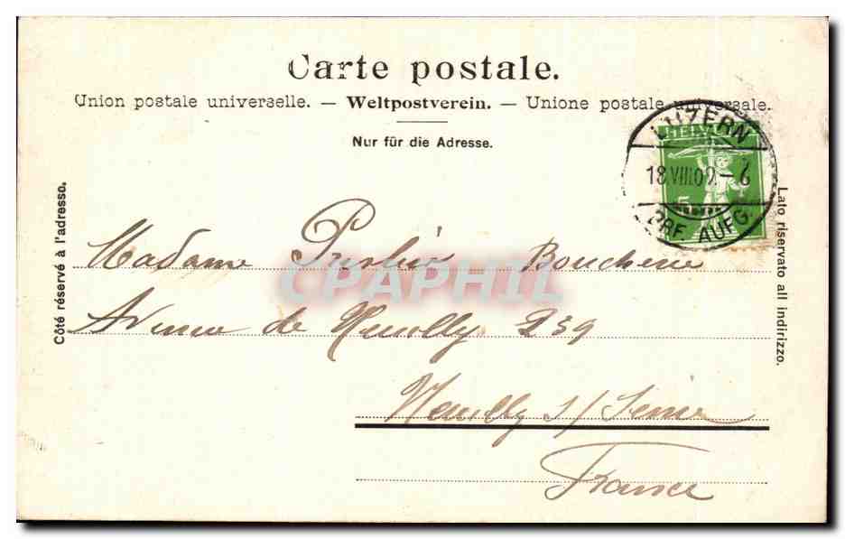 CPA Grand Hotel Axen Fels mit Urirotstock Suisse — Rückseite