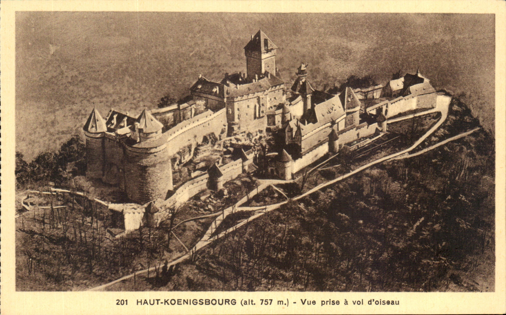 Haut-Koenigsbourg (alt. 757 m.) — Vue prise à vol d’oiseau — Édition spéciale du Château