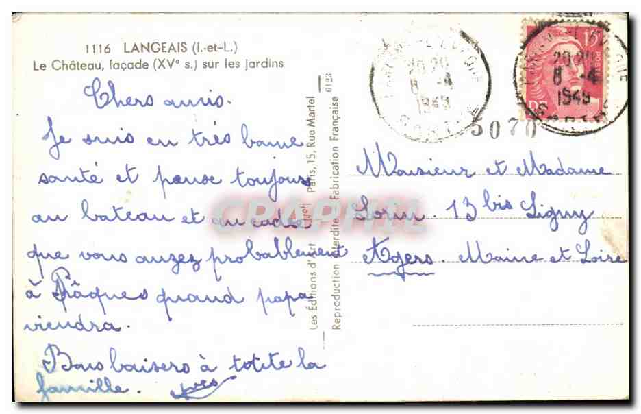 CPA Langeais Le Chateau sur les Jardins — Rückseite