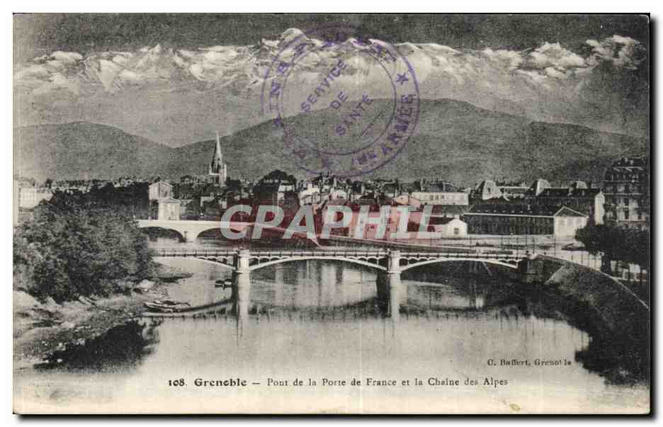 CPA Grenoble Pont de la Porte de France et la Chaine des Alpes