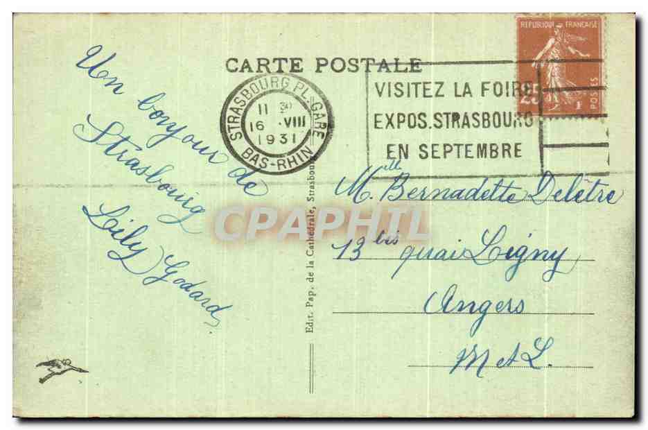 Strasbourg - Palais du Rhin - Place de la République — Éditeur Pap. de la Cathédrale, n° 272 — Rückseite