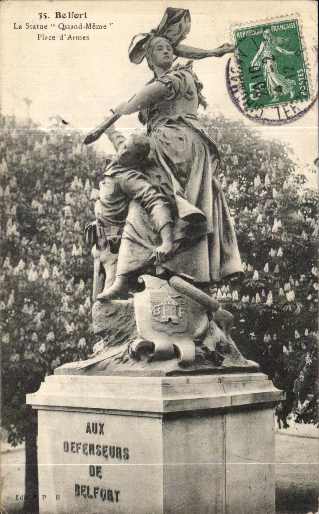 CPA Belfort La statue Quand Meme Place d'Armes
