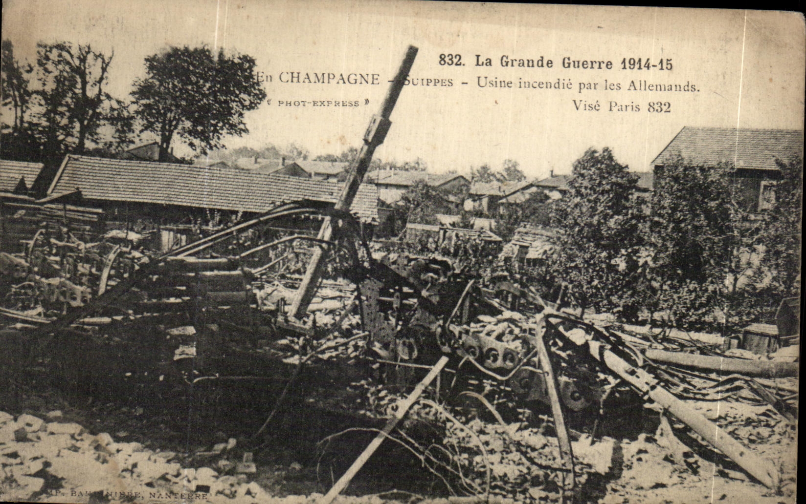 CPA La Grande Guerre En Chamagne suippes Usine incendie par les Atlemands Miltiaria 