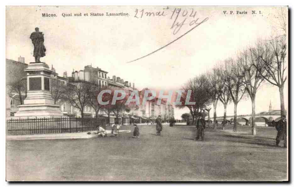 CPA Macon Quai sud et Statue Lamartine 