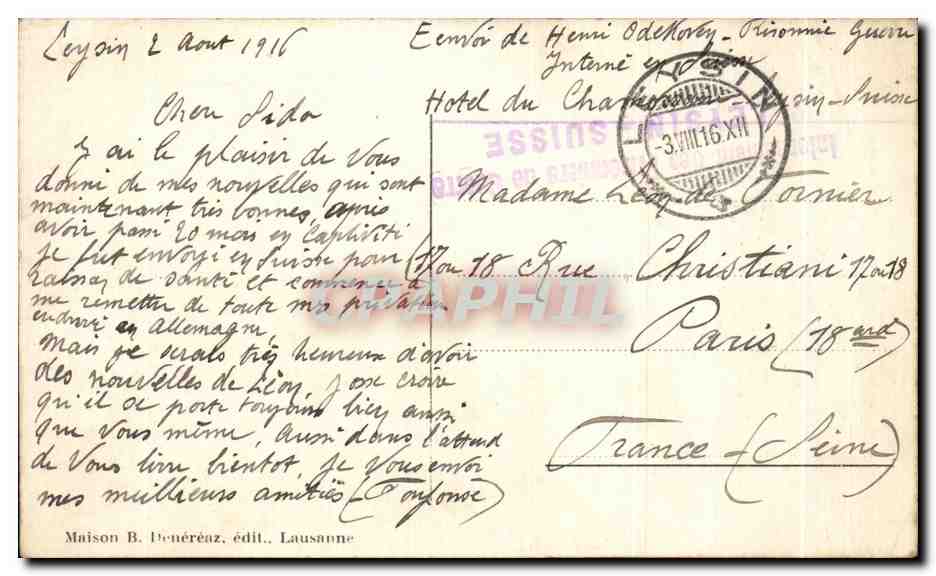 CPA Route de Leysin Cergnat et Sepey — Rückseite