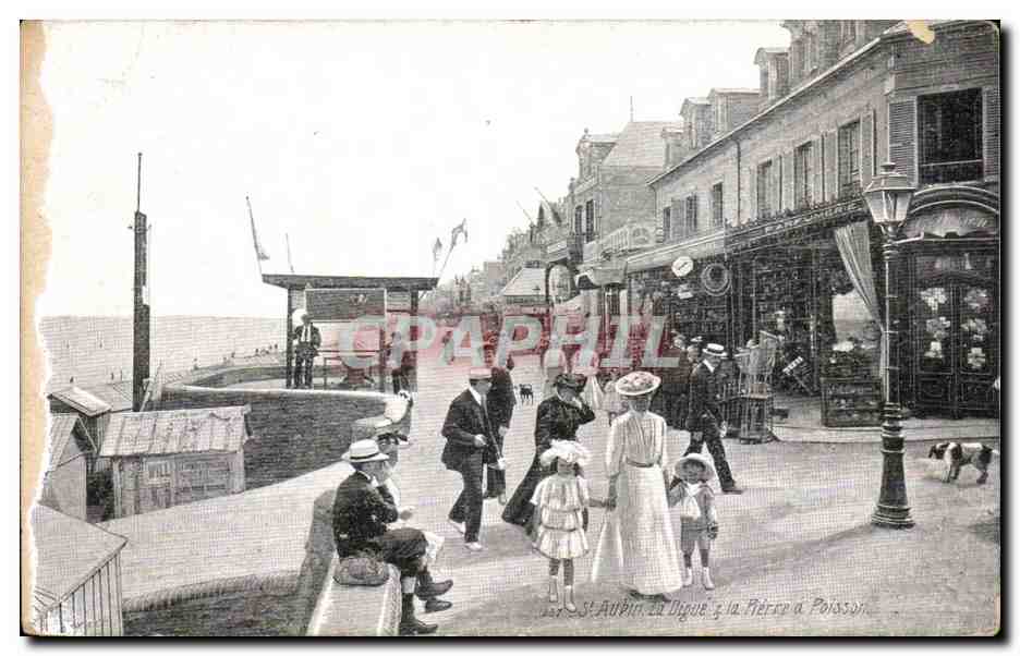 CPA St Aubin Le Digue et la pierre a Poisson