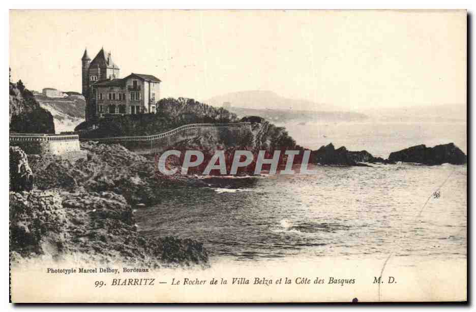 CPA Biarritz Le Rocher de la Villa Belza et la Cote des Basques