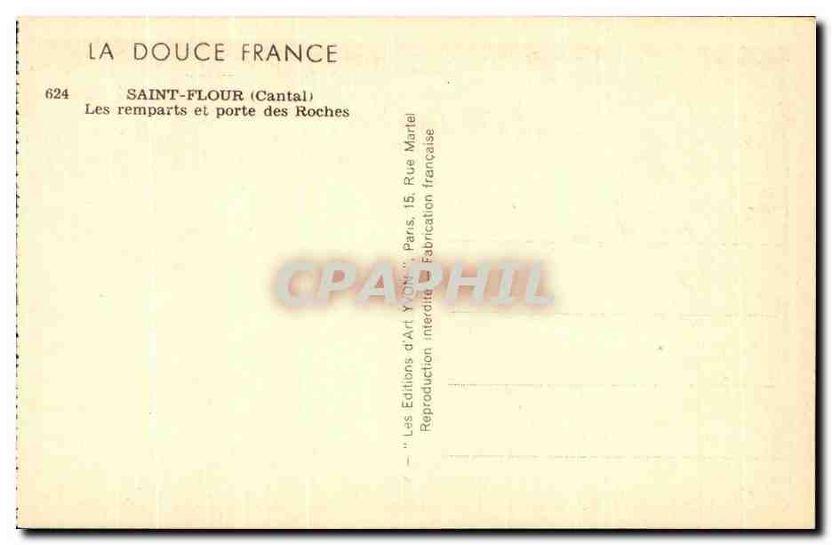 CPA La Douce France SAint Flour Les remparts et porte des Roches — Verso