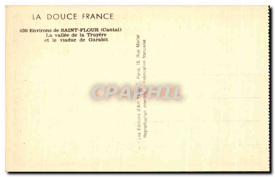 CPA La Douce France Environs de Saint Flour La vallee de la Truyere et la viaduc du Garabit  — Rückseite