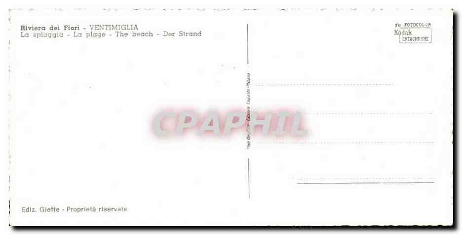 CPA Riviera dei Fiori Ventimiglia La splaggia La Plage The beach Der Strand  — Back
