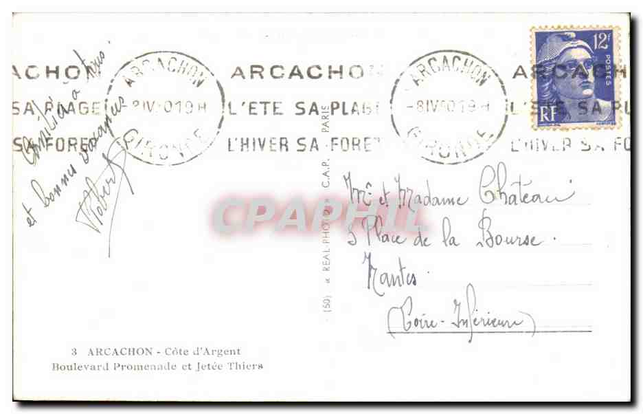 CPA Arcachon Cote d'Argent Boulevard Promenade et jetee Thiers — Rückseite