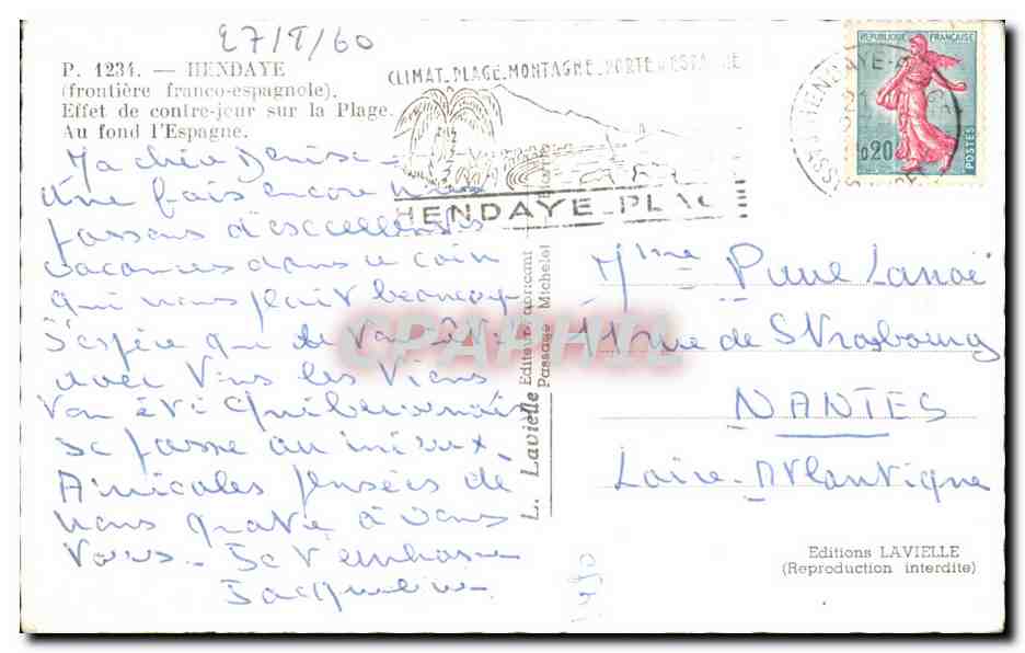 Hendaye - Plage — frontière franco-espagnole — Éditions LAVIELLE, P. 1234 — Reverso