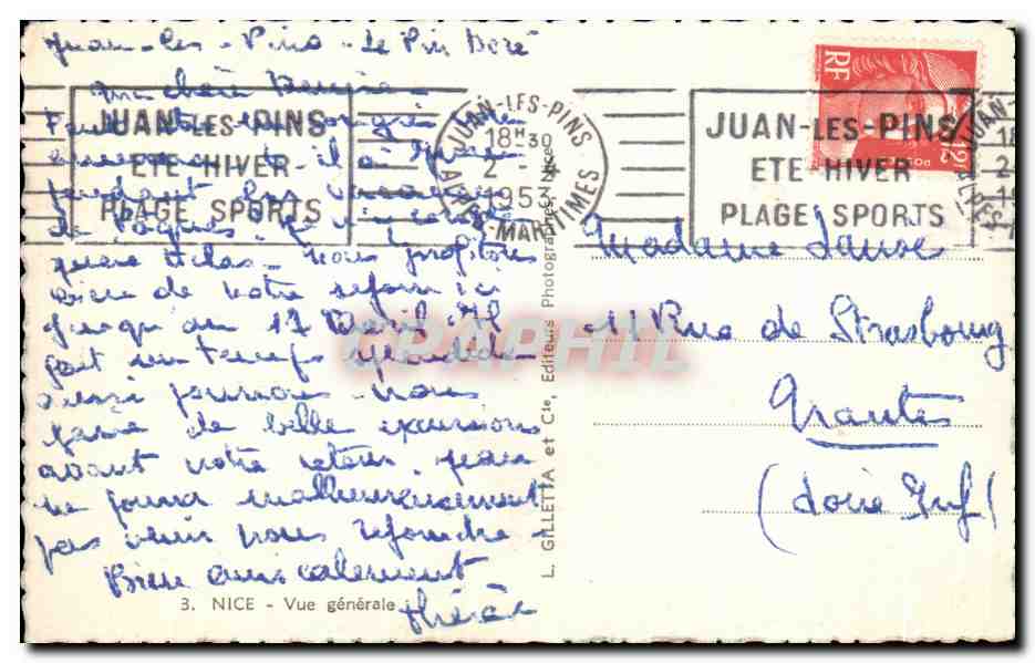 CPA Juan Les pins ete hiver piage sports — Rückseite