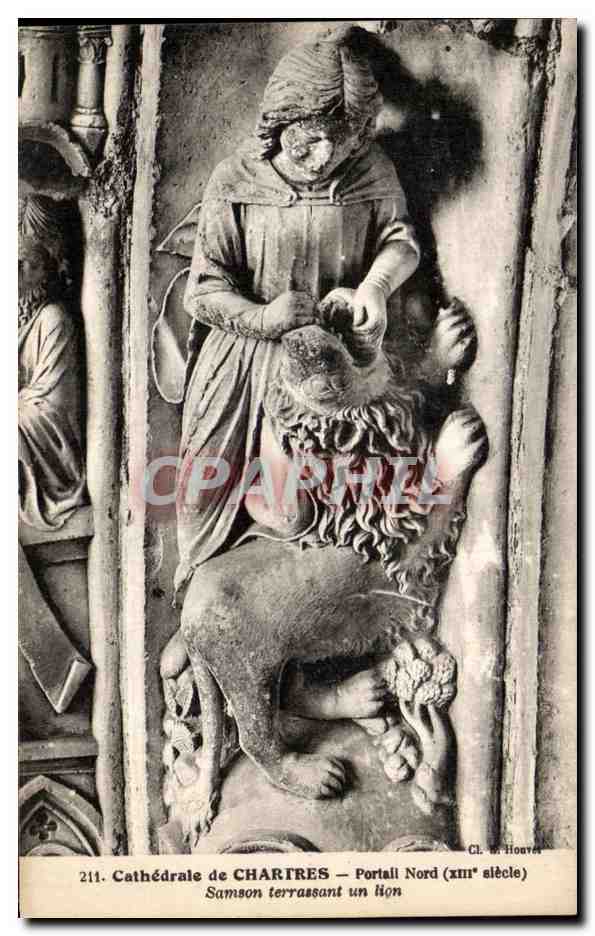 CPA Catbedrale de chartres portall nord samson terrassant un lion